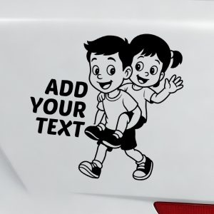 Baby on board car sticker boy carrying girl on back smiling