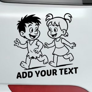 Baby on board flintstone boy and girl running smiling