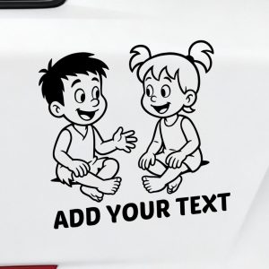 Baby on board flintstone boy and girl sitting talking car sticker