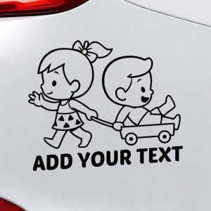 Baby on board girl pulling boy in wagon