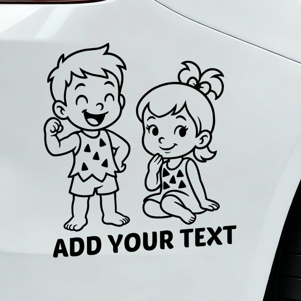 Caveman boy flexing and girl sitting