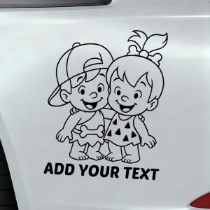 Cute caveman boy and girl hugging each other