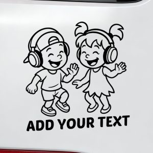 Dancing boy and girl with headphones decal