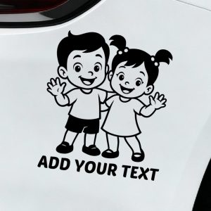 baby on board car sticker boy and girl waving together