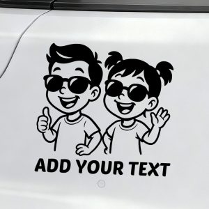 baby on board car sticker boy and girl waving with sunglasses