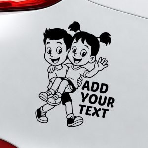baby on board car sticker boy carrying girl smiling together
