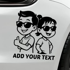 baby on board car sticker cool boy and girl standing back to back