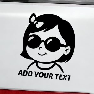 baby on board car sticker cute girl with sunglasses and bow
