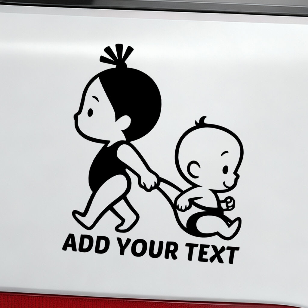 baby on board car sticker girl pulling baby by diaper