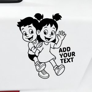 baby on board car sticker happy boy and girl walking together