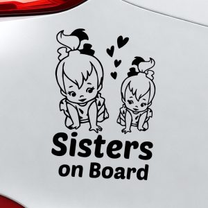sisters on board car sticker two baby girls with hearts
