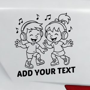 Dancing kids with headphones enjoying music – fun musical car decal