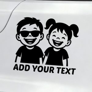Smiling boy with sunglasses and cheerful girl – cool kids car sticker