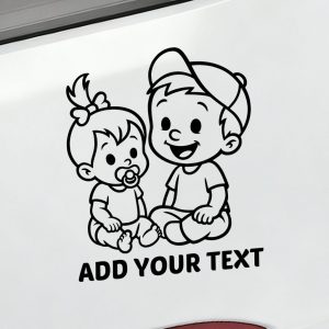 decal Baby girl with pacifier sitting beside older brother